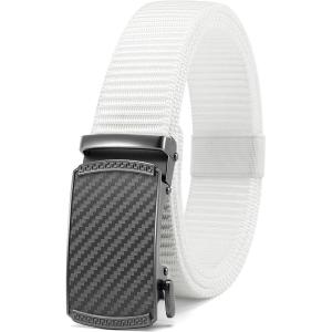 imageCHAOREN Ratchet Belts for Men  Casual Web Nylon Mens Belt 1 38quot  Adjustable and Durable for JeansCarbon Fiber ImperialWhite