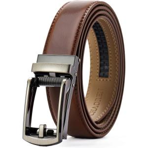 imageCHAOREN Ratchet Boys Belt Kids Dress Leather Belt with Click Closure Adjustable for Casual and Formal WearBrown