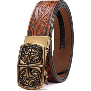 imageCHAOREN Ratchet Western Belt  1 38quot Cowboy Belts for Men Casual Jeans  Micro Adjustable Belt Fit EverywhereWestern Flower  Brown