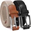imageCHAOREN Belt for Men 2Pack  1 38quot Mens Stretch Braided Woven Golf Belt  Elastic Web Fit Casual Golf Jeans Pants PoloBeige  Black