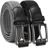 imageCHAOREN Belt for Men 2Pack  1 38quot Mens Stretch Braided Woven Golf Belt  Elastic Web Fit Casual Golf Jeans Pants PoloGrey  Black