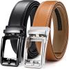 imageCHAOREN Click Belts for Men 2 Pack  Mens Ratchet Leather Belt 1 38quot for Dress and Casual  Micro Adjustable Belt FitBlackLight Brown