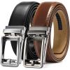 imageCHAOREN Click Belts for Men 2 Pack  Mens Ratchet Leather Belt 1 38quot for Dress and Casual  Micro Adjustable Belt FitSilverCognac