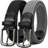 imageCHAOREN Mens Stretch Belt 2Pack  1 38quot Elastic Braided Woven Golf Belts for Men  Fit Casual Jeans PantsBlack  Grey