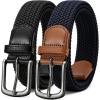imageCHAOREN Mens Stretch Belt 2Pack  1 38quot Elastic Braided Woven Golf Belts for Men  Fit Casual Jeans PantsBlack  Navy Blue