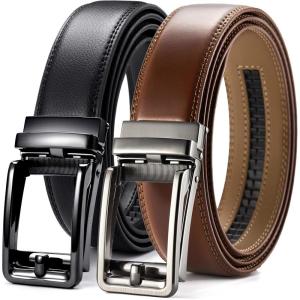 imageCHAOREN Click Belts for Men 2 Pack  Mens Ratchet Leather Belt 1 38quot for Dress and Casual  Micro Adjustable Belt FitBlackCognac