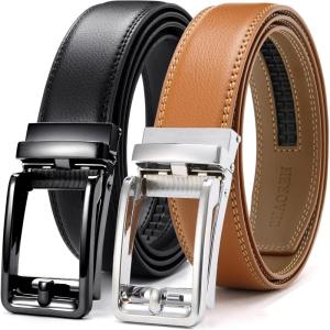 imageCHAOREN Click Belts for Men 2 Pack  Mens Ratchet Leather Belt 1 38quot for Dress and Casual  Micro Adjustable Belt FitBlackLight Brown