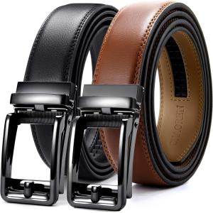 imageCHAOREN Click Belts for Men 2 Pack  Mens Ratchet Leather Belt 1 38quot for Dress and Casual  Micro Adjustable Belt FitBlackTan