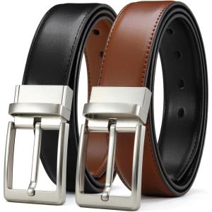 imageCHAOREN Mens Belt 1 Pack  1 38quot Leather Reversible Belts for Men for Dress PantsBright SliverblackBrown