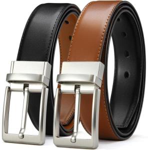 imageCHAOREN Mens Belt 1 Pack  1 38quot Leather Reversible Belts for Men for Dress PantsBright SliverblackTan