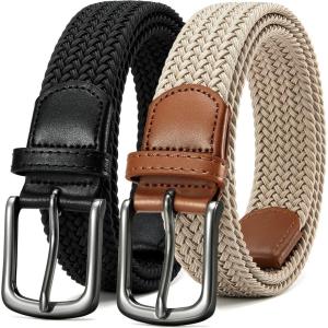 imageCHAOREN Mens Stretch Belt 2Pack  1 38quot Elastic Braided Woven Golf Belts for Men  Fit Casual Jeans PantsBlack  Khaki
