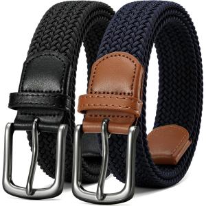 imageCHAOREN Mens Stretch Belt 2Pack  1 38quot Elastic Braided Woven Golf Belts for Men  Fit Casual Jeans PantsBlack  Navy Blue