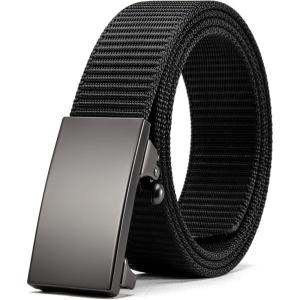 imageCHAOREN Nylon Ratchet Belts for Men  1 38quot Adjustable Web Belt  Automatic Slide Buckle for Casual Golf WorkBright Black