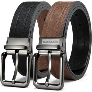 imageCHAOREN Reversible Belts for Men 1 Pack  1 12quot Mens Belt Leather for Jeans  Adjustable Belt Trim to FitLight BrownBlack