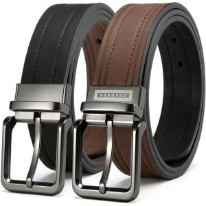imageCHAOREN Reversible Belts for Men 1 Pack  1 12quot Mens Belt Leather for Jeans  Adjustable Belt Trim to FitVintage BrownBlack