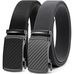 imageCHAOREN Elastic Belt for Men 2 Pack  Nylon Web Adjustable Belt 1 38quot Fabric Golf BeltJcarbon Fiber Imperial  Black  Grey