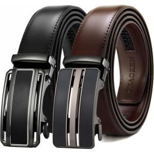 imageCHAOREN Leather Ratchet Belt Men 2 Pack  Customizable Fit Effortless Style 35mmBlackBurgundy