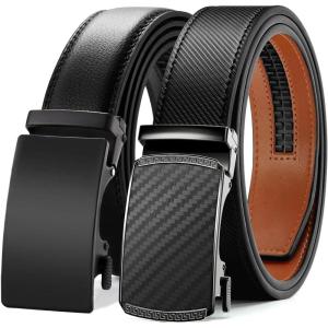imageCHAOREN Leather Ratchet Belt Men 2 Pack  Customizable Fit Effortless Style 35mmCarbon Fiber BlackBasic Black