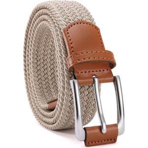 imageCHAOREN Mens Stretch Belt  1 38quot Elastic Braided Golf Belt for Men  Stretchy Web Fit Summer Casual JeansSilver  Beige