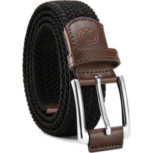 imageCHAOREN Mens Stretch Belt  1 38quot Elastic Braided Golf Belt for Men  Stretchy Web Fit Summer Casual JeansSilver  Black