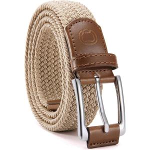 imageCHAOREN Mens Stretch Belt  1 38quot Elastic Braided Golf Belt for Men  Stretchy Web Fit Summer Casual JeansSilver  Khaki