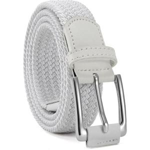 imageCHAOREN Mens Stretch Belt  1 38quot Elastic Braided Golf Belt for Men  Stretchy Web Fit Summer Casual JeansSilver  White