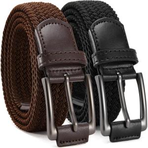 imageCHAOREN Stretch Belts for Men 2Pack  1 38quot Men Elastic Braided Golf Belt  Woven Web Fit Summer Casual JeansBlack  Brown