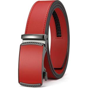 imageCHAOREN Mens Belt Leather Ratchet Belt  Customizable Fit Effortless Style 35mmClassic Red