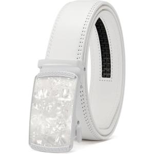 imageCHAOREN Mens Belt Leather Ratchet Belt  Customizable Fit Effortless Style 35mmSeashell  White