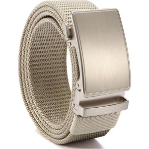 imageCHAOREN 15quot Nylon Ratchet Belts for Men  Adjustable Casual Work Belt with Slide Buckle  Trim to FitKhaki