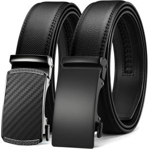 imageCHAOREN Leather Ratchet Belt Men 2 Pack  Customizable Fit Effortless Style 35mmBlack  Carbon FiberBasic Black