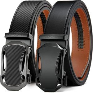 imageCHAOREN Leather Ratchet Belt Men 2 Pack  Customizable Fit Effortless Style 35mmBlackBlack