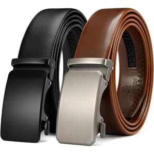 imageCHAOREN Leather Ratchet Belt Men 2 Pack  Customizable Fit Effortless Style 35mmBlackBrown