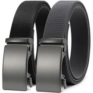 imageCHAOREN Mens Belt Stretchable  Elastic Golf Nylon Web Adjustable Belt  for Casual Wear2pcsmatted Gun  Black  Grey