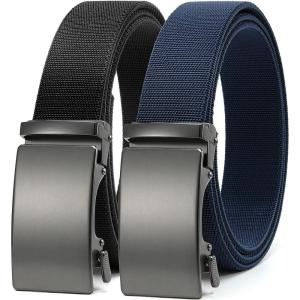 imageCHAOREN Mens Belt Stretchable  Elastic Golf Nylon Web Adjustable Belt  for Casual Wear2pcsmatted Gun  Black  Navy
