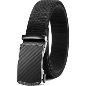 imageCHAOREN Mens Belt Stretchable  Elastic Golf Nylon Web Adjustable Belt  for Casual WearAcarbon Fiber ImperialBlack