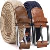 imageCHAOREN Stretch Belt Men 2 Pack  1 38quot Braided Golf Belts For Men  Casual Elastic For Pants and Jeans2packantique BlueBeige