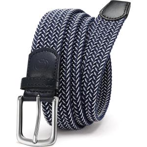 imageCHAOREN Mens Belt  Braided Stretch Golf Belt for Men 1 38quot Gift for Golf Pants Casual Shorts JeansWhite Navy