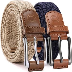 imageCHAOREN Stretch Belt Men 2 Pack  1 38quot Braided Golf Belts For Men  Casual Elastic For Pants and Jeans2packantique BlueBeige