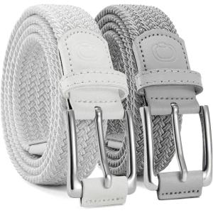 imageCHAOREN Stretch Belt Men 2 Pack  1 38quot Braided Golf Belts For Men  Casual Elastic For Pants and Jeans2packlight GreyWhite