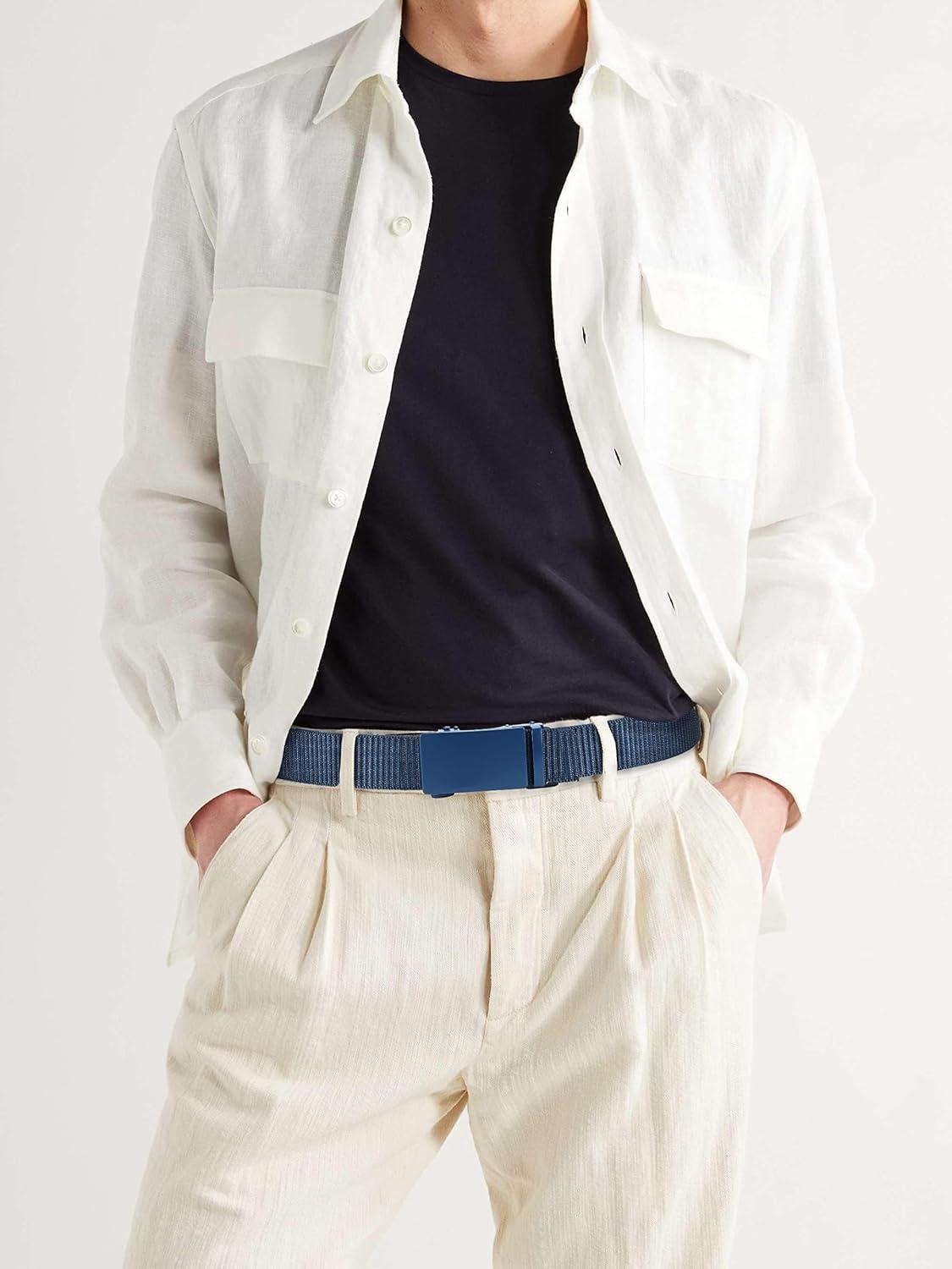 imageCHAOREN Blue Ratchet Belts for Men  Casual Web Nylon Mens Belt 1 38quot  Adjustable and Durable for Jeans