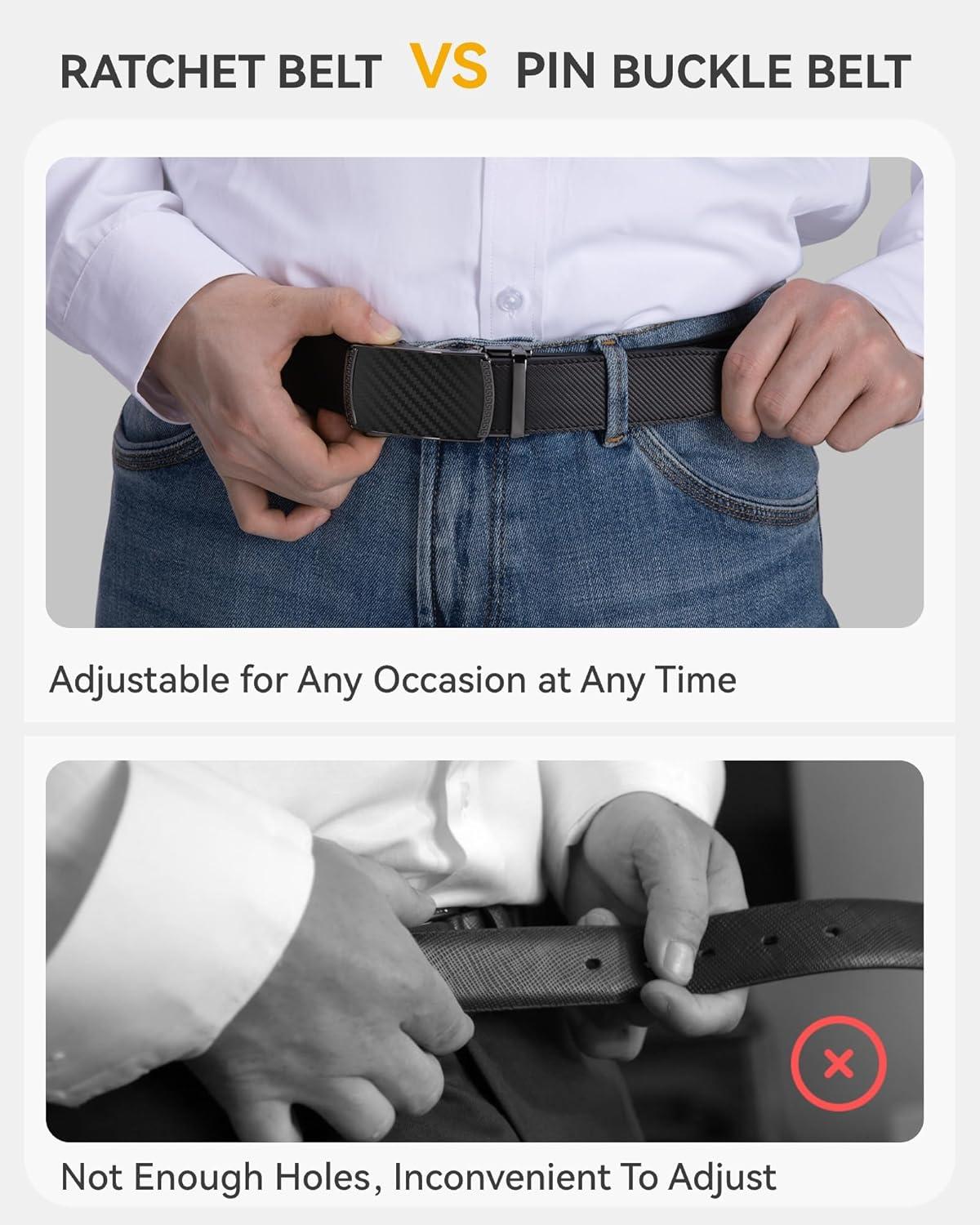 imageCHAOREN Mens Belt  Mens Ratchet Belt Leather 1 38quot for Dress Pant  Micro Adjustable Belt Fit EverywhereCharcoal Light Brown