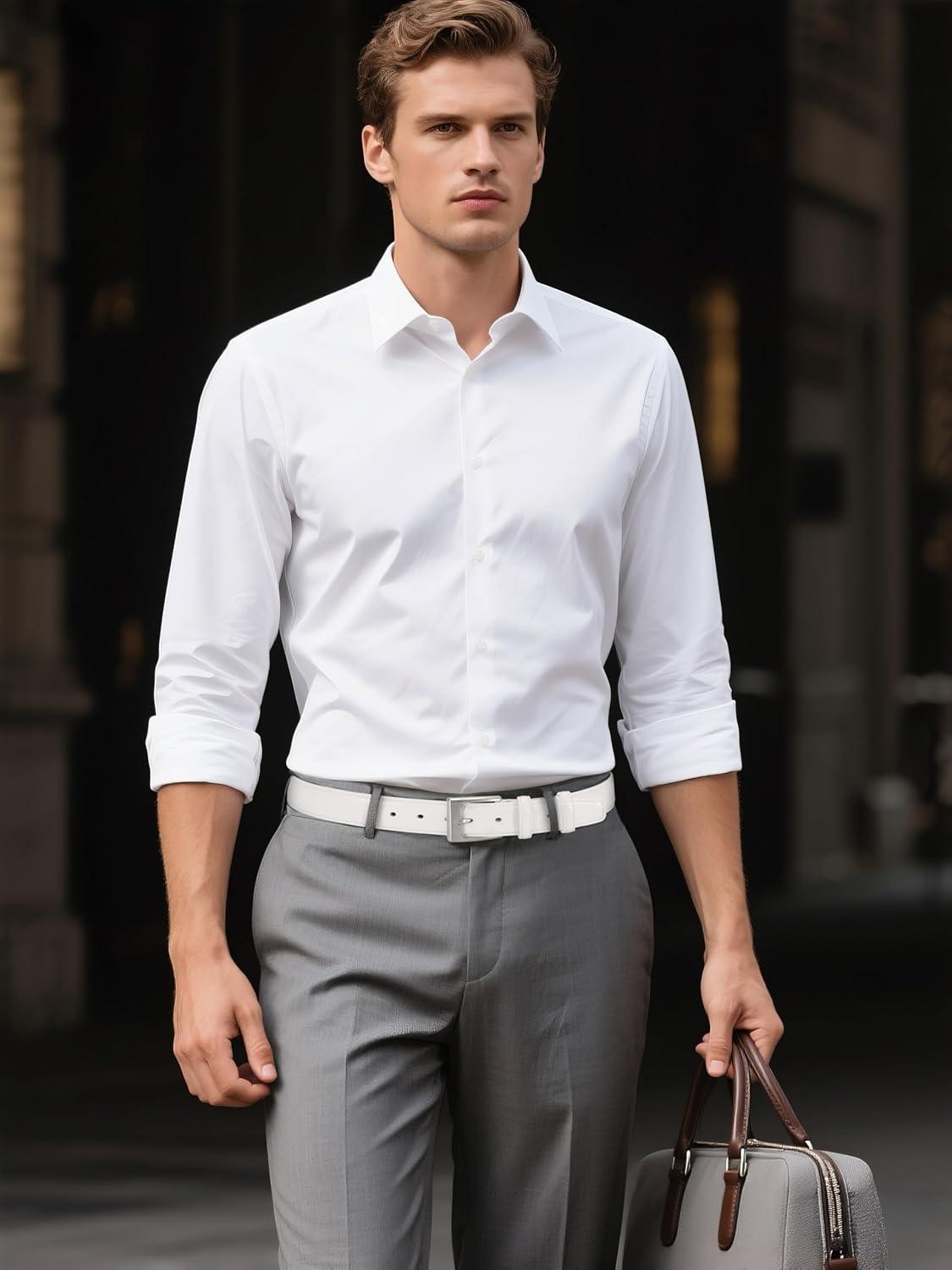 imageCHAOREN Mens Belts Leather Gift for Men  Perfect Companion to Mens Dress ShoesClassic White