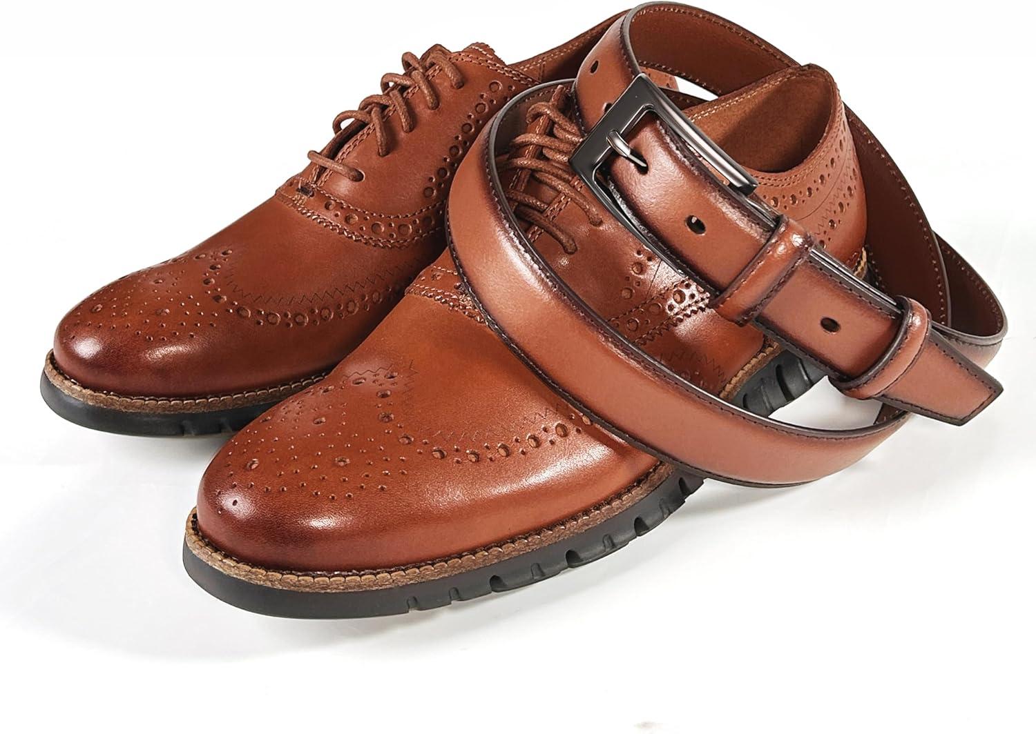 imageCHAOREN Mens Belts Leather Gift for Men  Perfect Companion to Mens Dress ShoesDark Brown