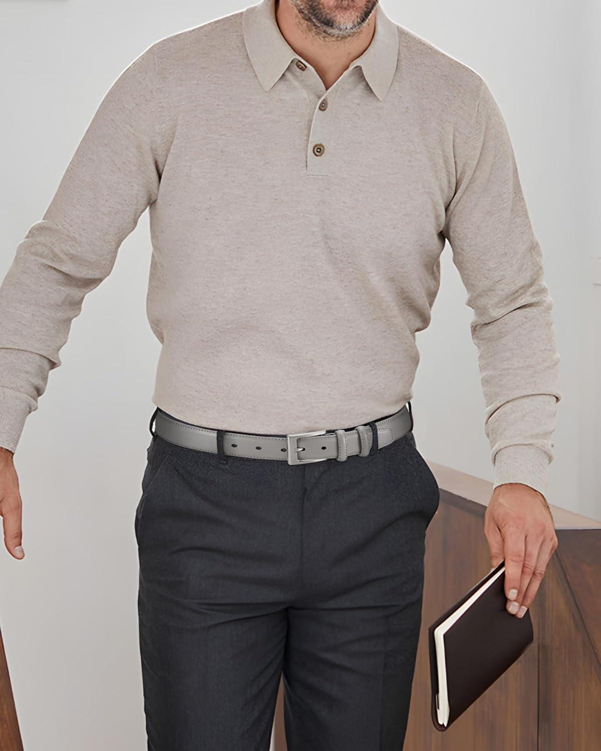 imageCHAOREN Mens Belts Leather Gift for Men  Perfect Companion to Mens Dress ShoesGrey