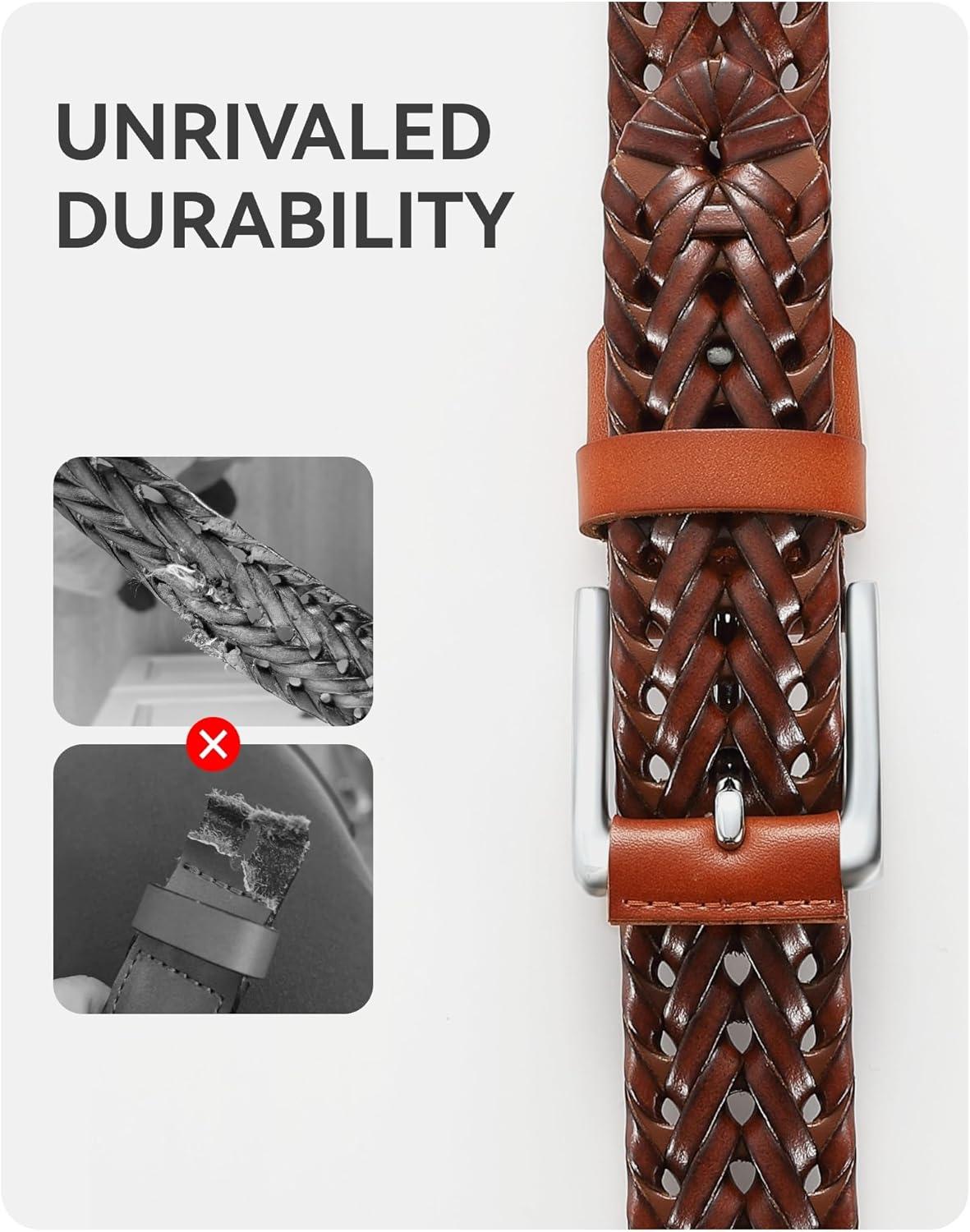 imageCHAOREN Mens Braided Leather Belt Casual Woven Leather Belt for Men 35mm Width for Dress Jeans GolfBlack