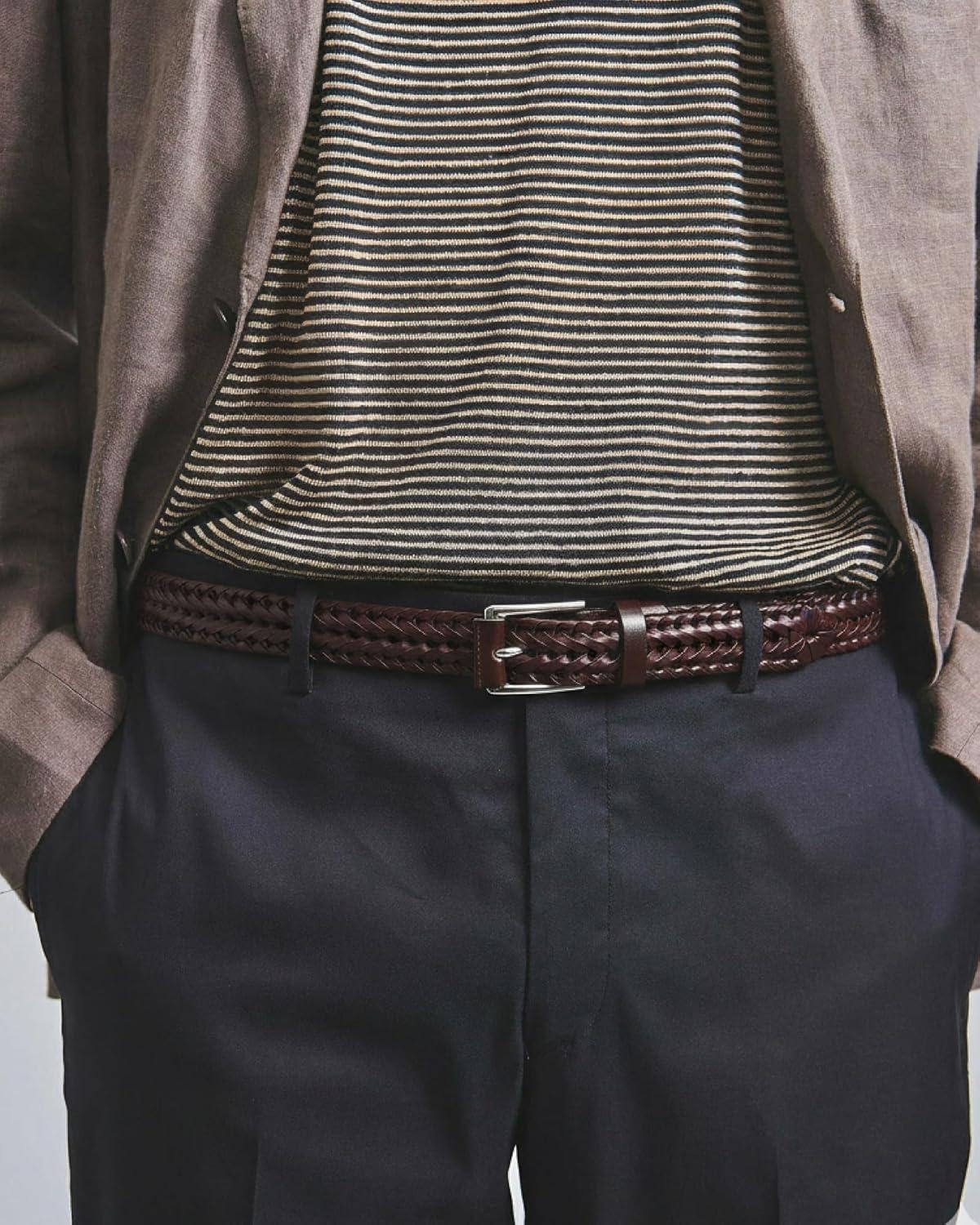 imageCHAOREN Mens Braided Leather Belt Casual Woven Leather Belt for Men 35mm Width for Dress Jeans GolfDark Brown