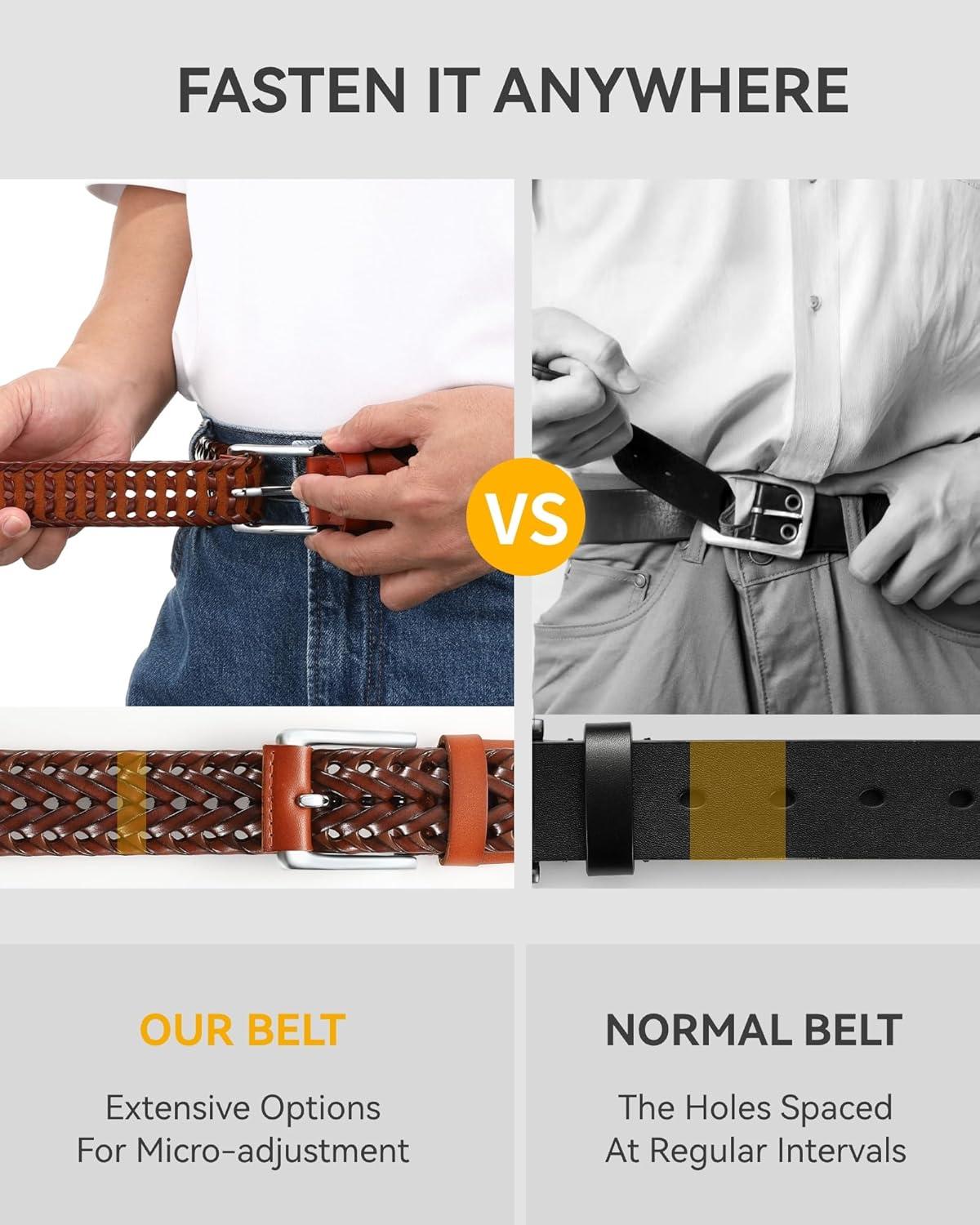 imageCHAOREN Mens Braided Leather Belt Casual Woven Leather Belt for Men 35mm Width for Dress Jeans GolfDark Brown