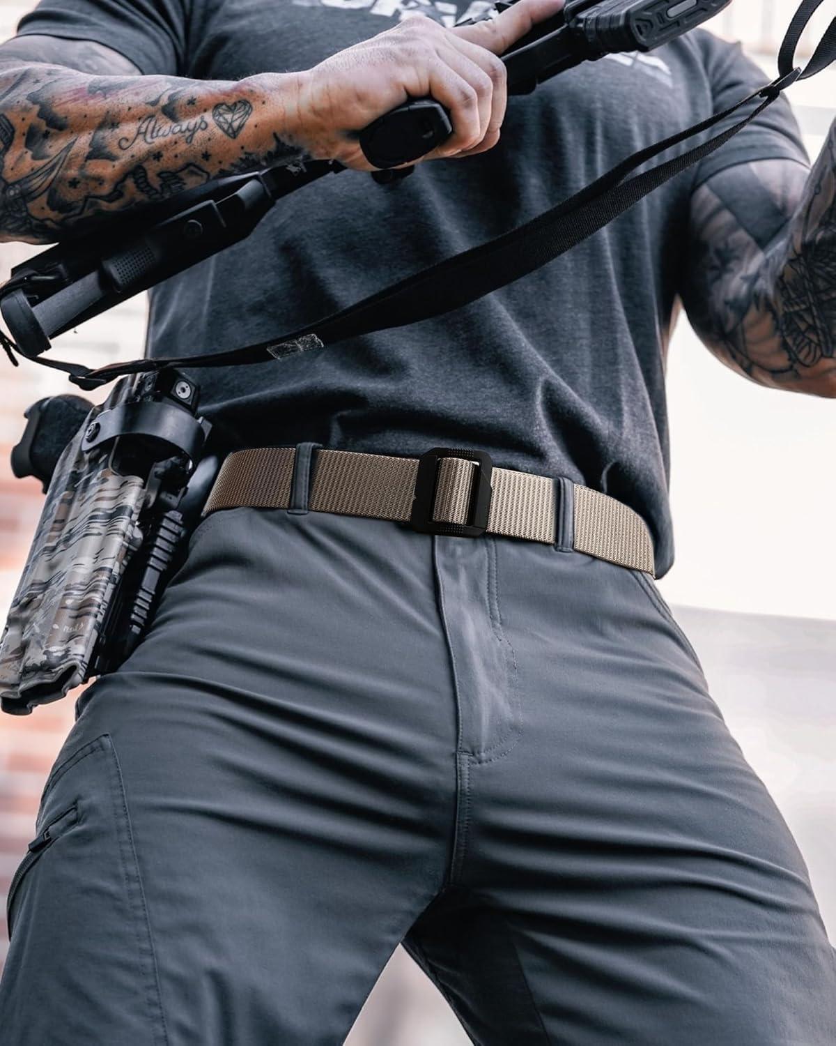 imageCHAOREN Tactical Belt Men  Nylon Gun Belt  Heavy Duty Military EDC for Jeans ampamp CCWKhaki