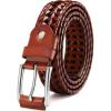 imageCHAOREN Mens Braided Leather Belt Casual Woven Leather Belt for Men 35mm Width for Dress Jeans GolfBrown